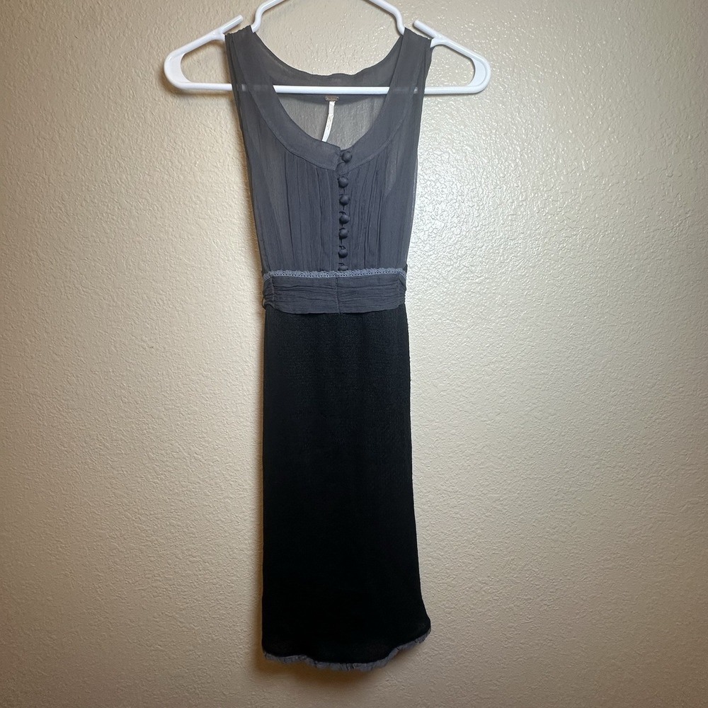 Free People Vintage Y2K Retro Babydoll Sleeveless Mini Black/Gray Dress Silk 4 - Picture 1 of 10